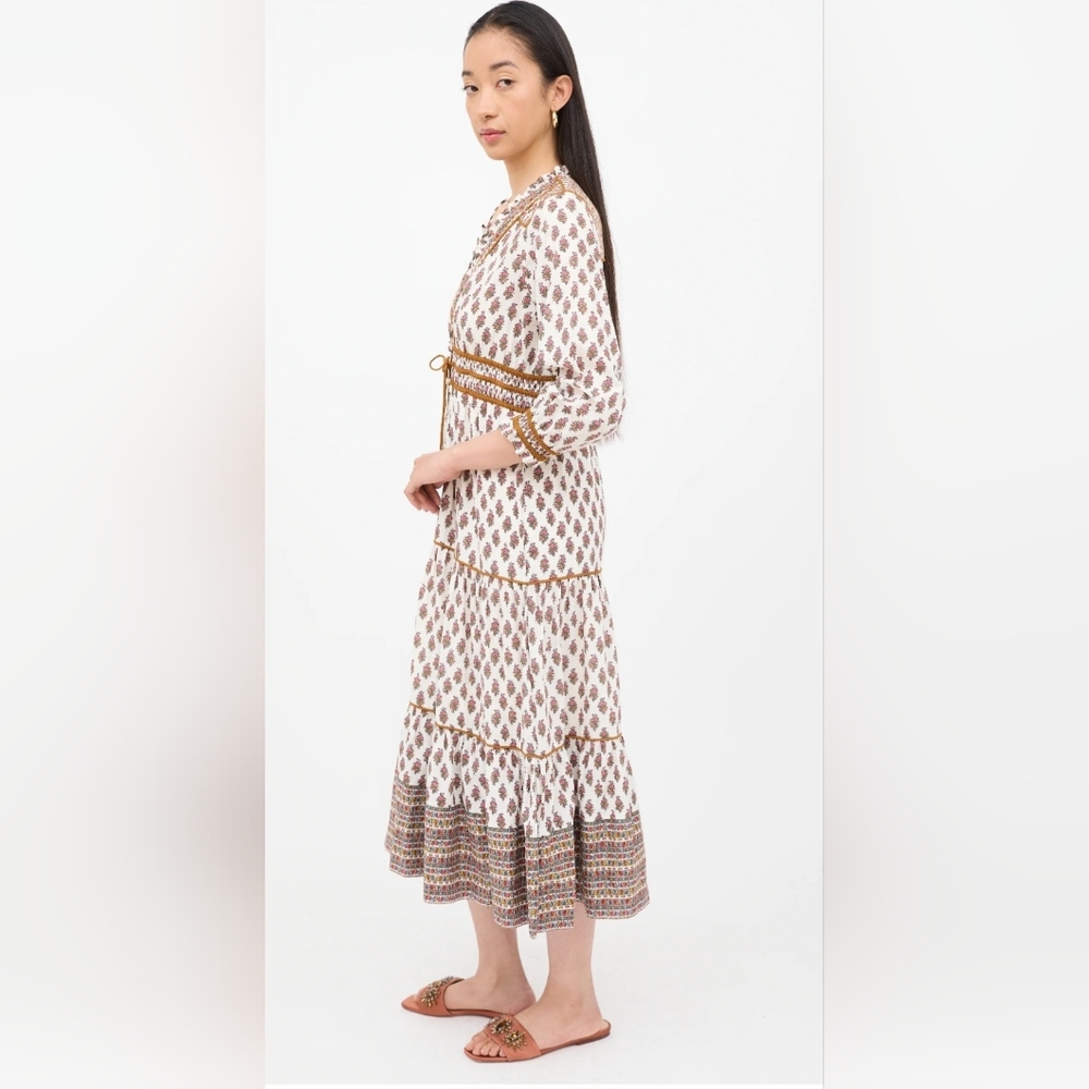Veronica Beard Allesandra Boho Midi Dress Belted Cotton Size 6 - Picture 3 of 15